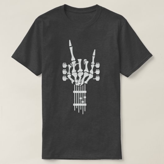 Rock On Skeleton Guitar NeckギタリストRock & 転が Tシャツ (デザイン正面)