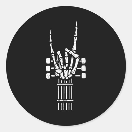 Rock On Skeleton Hand Guitar Guitarist Funny Music ラウンドシール (正面)