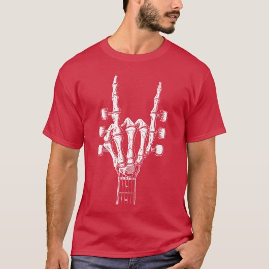 Rock On Skeleton Hand Guitar Rock Roll Men Women R Tシャツ (正面)