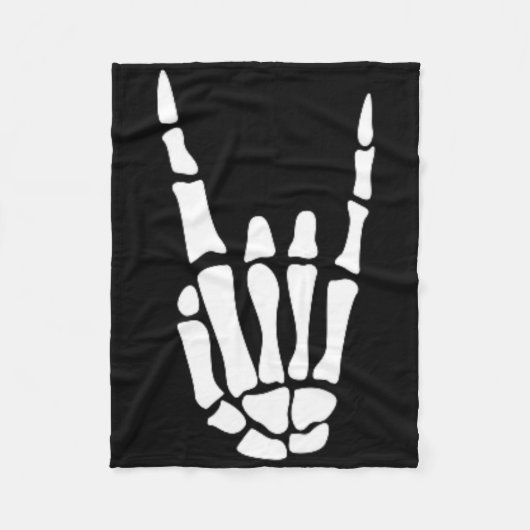 Rock On Skeleton Hand Sign - ミニマル Hallowee フリースブランケット (正面)