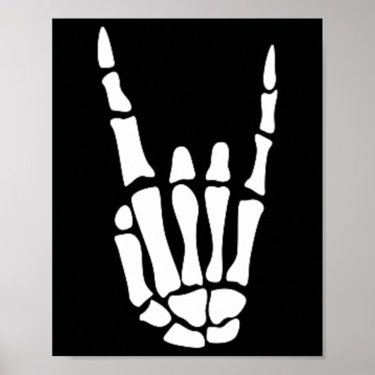 Rock On Skeleton Hand Sign - ミニマル Hallowee ポスター (正面)
