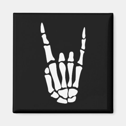 Rock On Skeleton Hand Sign - ミニマル Hallowee マグネット (正面)
