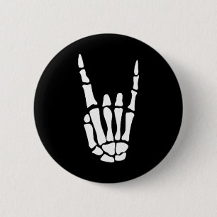 Rock On Skeleton Hand Sign - ミニマル Hallowee 缶バッジ