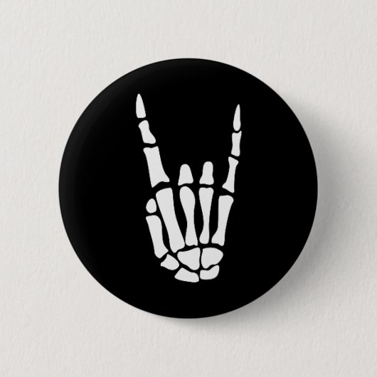 Rock On Skeleton Hand Sign - ミニマル Hallowee 缶バッジ (正面)