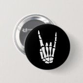 Rock On Skeleton Hand Sign - ミニマル Hallowee 缶バッジ (正面&裏面)