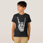 Rock On Skeleton Hand Sign - ミニマル Hallowee Tシャツ (正面フル)