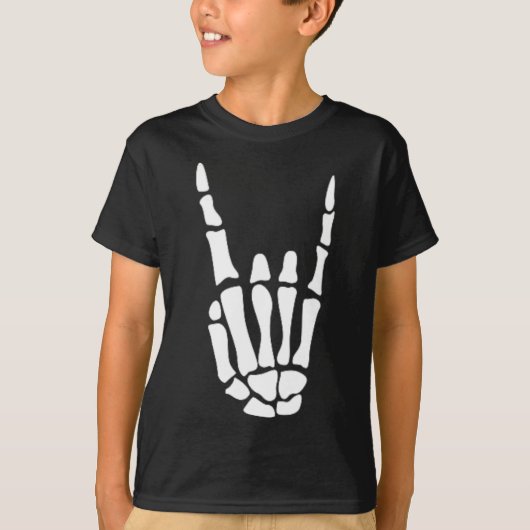 Rock On Skeleton Hand Sign - ミニマル Hallowee Tシャツ (正面)