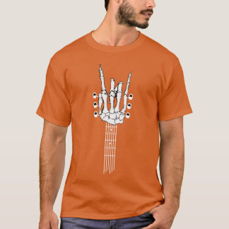 Rock On Skeleton Hands Guitar Neck Rock N Roll Mus Tシャツ