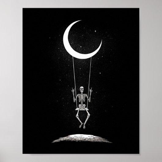 Rock On Skeleton Moon Band Tees - Rock And Roll Gr ポスター (正面)