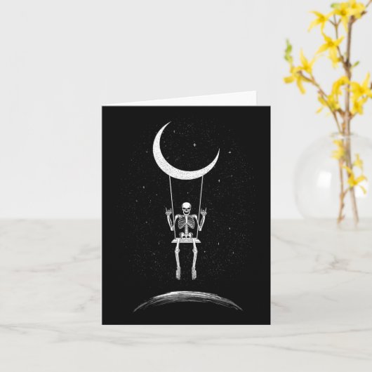 Rock On Skeleton Moon Rock and Roll Men Women Rock カード (黄色い花)