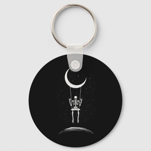 Rock On Skeleton Moon Rock and Roll Men Women Rock キーホルダー (正面)