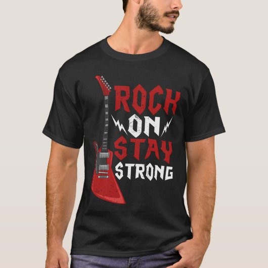 Rock On Stay Strong Music Guitar Rock Band friends Tシャツ (正面)