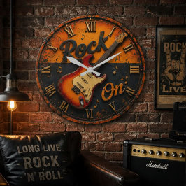 Rock On Vintage Electric Guitar Rock Music ラージ壁時計