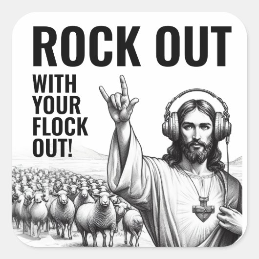 Rock Out with your Flock Out! - Funny Jesus Meme スクエアシール (正面)