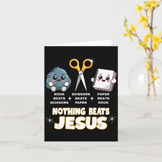 Rock Paper Scissors But Nothing Beats Jesus Funny カード (黄色い花)