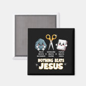 Rock Paper Scissors But Nothing Beats Jesus Funny マグネット (正面/裏面)