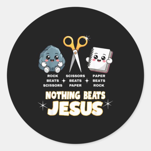 Rock Paper Scissors But Nothing Beats Jesus Funny  ラウンドシール (正面)