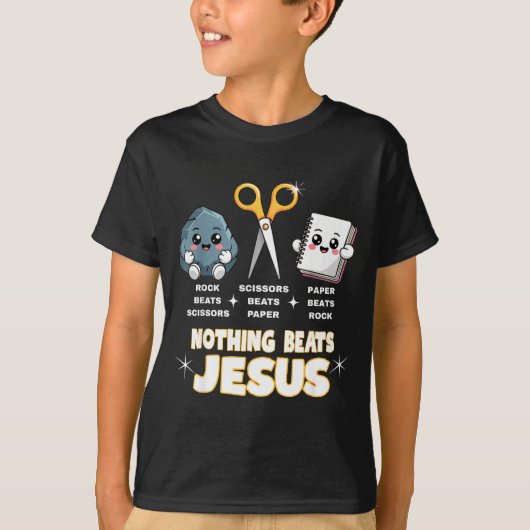 Rock Paper Scissors But Nothing Beats Jesus Funny Tシャツ (正面)