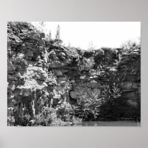 Rock Quarry Wall Pond Black And White ポスター