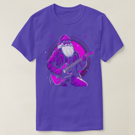 Rock Roll Christmas Santa Claus Guitar Player Tシャツ (デザイン正面)