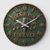 Rock & Roll Forever Vintage Retro Microphone ラージ壁時計 (正面)