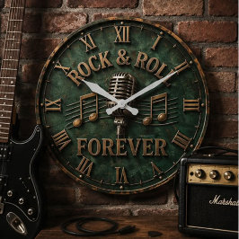 Rock & Roll Forever Vintage Retro Microphone ラージ壁時計