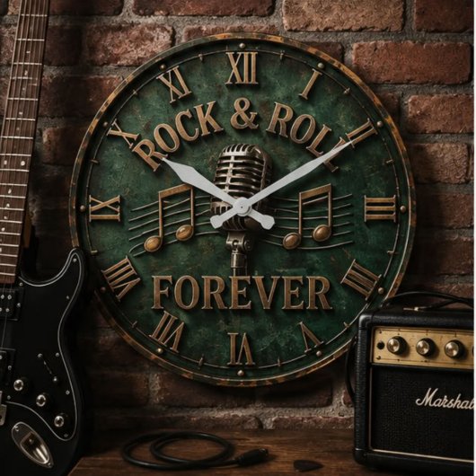 Rock & Roll Forever Vintage Retro Microphone ラージ壁時計