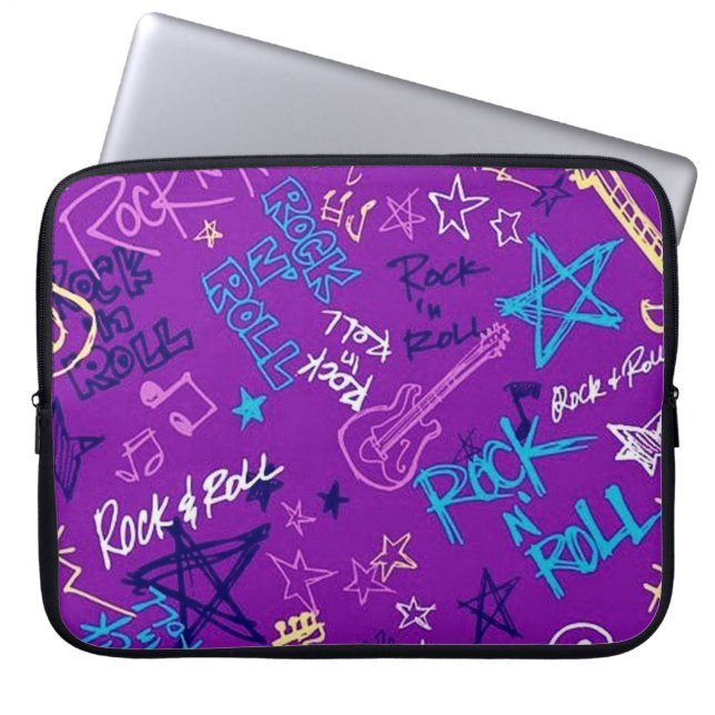 Rock & Roll Rock Star Purple Laptop Sleeve ラップトップスリーブ (正面)