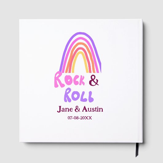 Rock & roll wedding add couple name retro rainbow  ゲストブック (裏面)