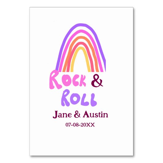 Rock & roll wedding add couple name retro rainbow  テーブルナンバー (正面)