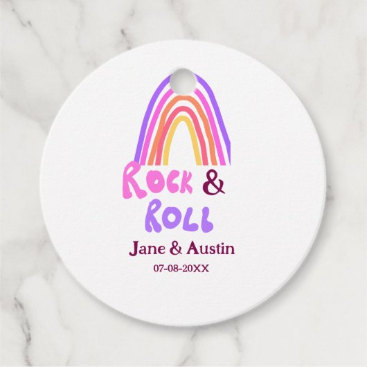 Rock & roll wedding add couple name retro rainbow  フェイバータグ (正面)