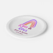 Rock & roll wedding add couple name retro rainbow  ペーパープレート (アングル)