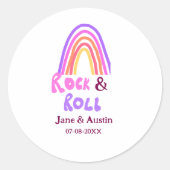 Rock & roll wedding add couple name retro rainbow  ラウンドシール (正面)