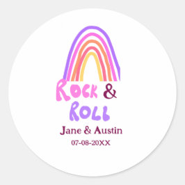 Rock & roll wedding add couple name retro rainbow  ラウンドシール