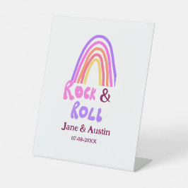 Rock & roll wedding add couple name retro rainbow  台座サイン