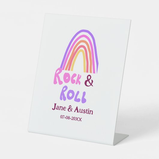 Rock & roll wedding add couple name retro rainbow  台座サイン (正面)