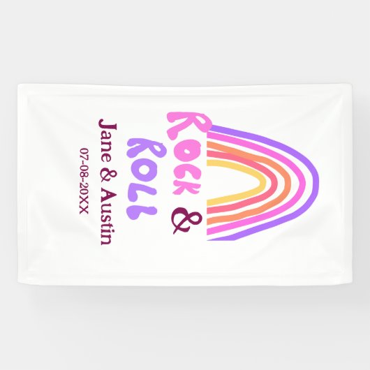 Rock & roll wedding add couple name retro rainbow  横断幕 (横)