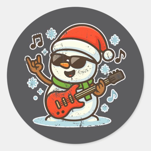 Rock Snowman With Guitar Premium Tri-blend ラウンドシール (正面)