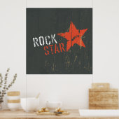 Rock Star Distressed Grunge Red Star ポスター (キッチン)