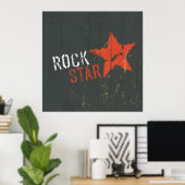 Rock Star Distressed Grunge Red Star ポスター (ホームオフィス)