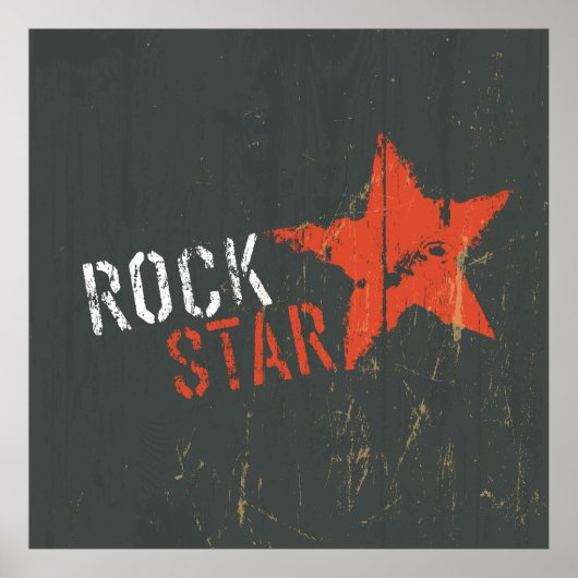 Rock Star Distressed Grunge Red Star ポスター (正面)