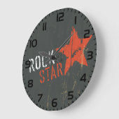 Rock Star Distressed Grunge Red Star ラージ壁時計 (傾斜)
