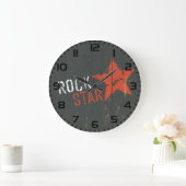 Rock Star Distressed Grunge Red Star ラージ壁時計 (ホーム)
