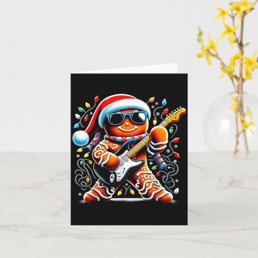 Rock Star Gingerbread Christmas Guitar Lights Men  カード (黄色い花)