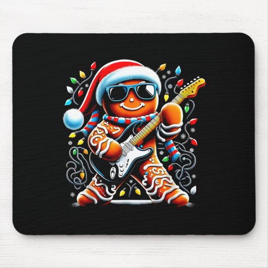 Rock Star Gingerbread Christmas Guitar Lights Men  マウスパッド (正面)