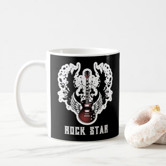 Rock Star Guitar Rock and Roll Tattoo Music Mug コーヒーマグカップ (ドーナツ)