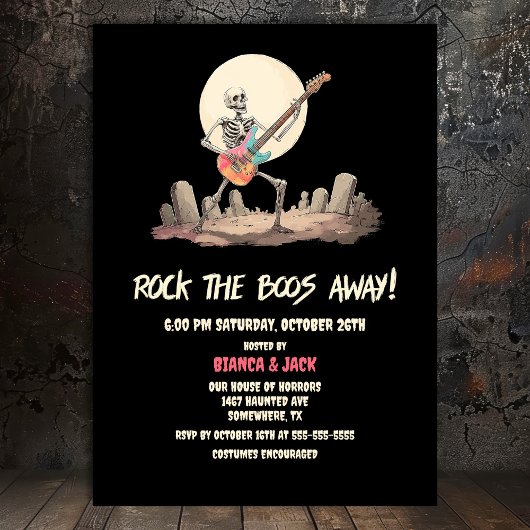 Rock the Boos Away Skeleton Halloween Party 招待状
