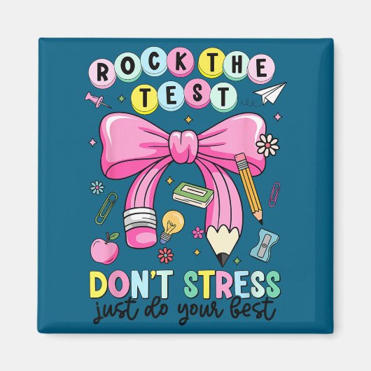 Rock the test don't stress do teacher testing マグネット (正面)