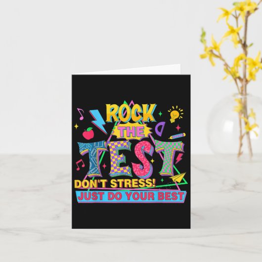 Rock The Test Dont Stress Motivational Teacher Tes カード (黄色い花)