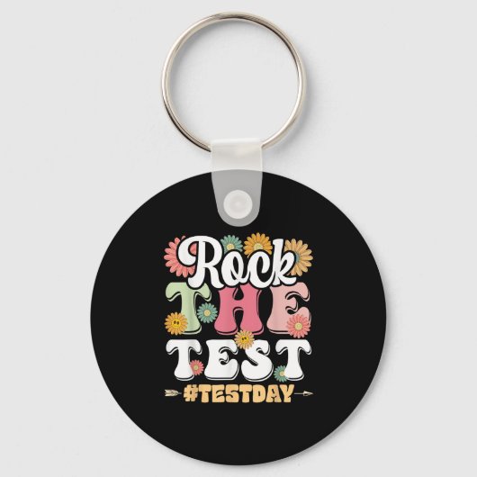 Rock The Test Testing Day Groovy Motivational Teac キーホルダー (正面)